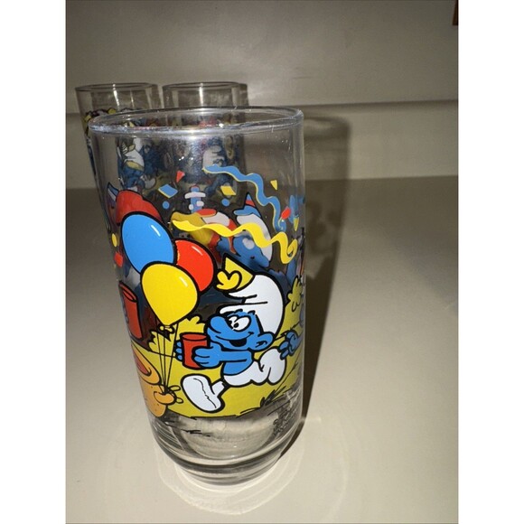 Smurf Collector Glasses Wallace Berrie PEYO 1983 Lot 4 Harmony Handy Papa Clumsy - Picture 10 of 16